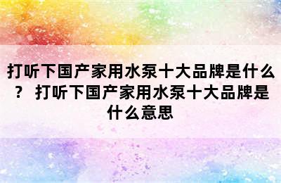 打听下国产家用水泵十大品牌是什么？ 打听下国产家用水泵十大品牌是什么意思